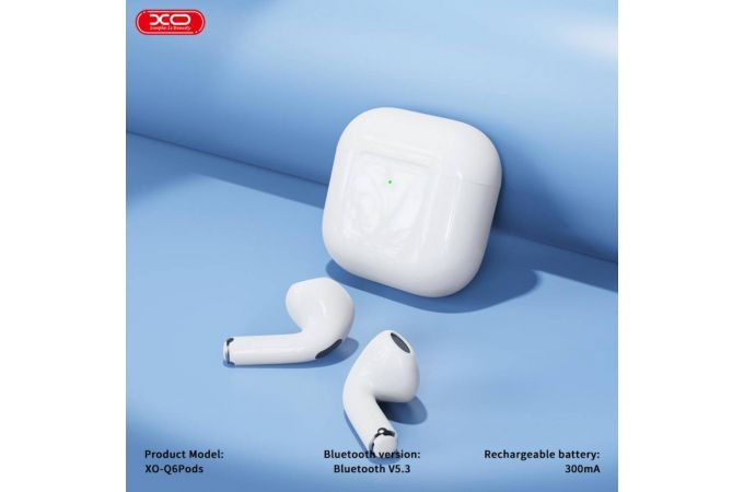 Наушники вакуумные беспроводные XO Q6Pods Sixth Generation 6973 Fully Equipped Smart Bin (with Wireless Charging, and In-Ear Detection) White