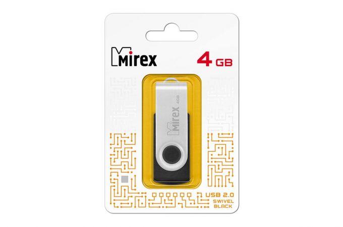 Флешка USB 2.0 Mirex SWIVEL BLACK 4GB (ecopack)