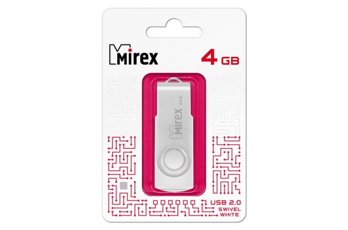 Флешка USB 2.0 Mirex SWIVEL WHITE 4GB (ecopack)