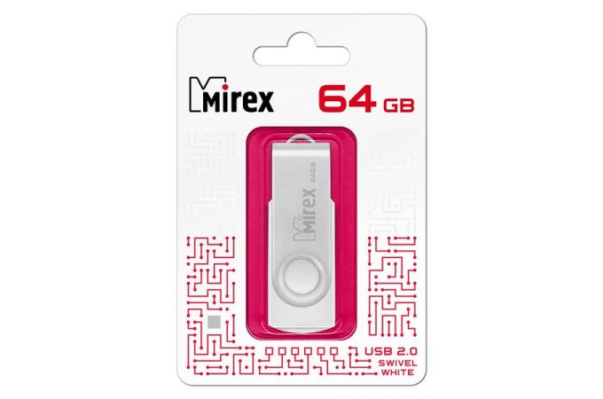 Флешка USB 2.0 Mirex SWIVEL WHITE 64GB (ecopack)