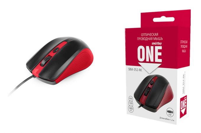 Мышь проводная Smartbuy ONE 352 (SBM-352-RK) (черно-красный)