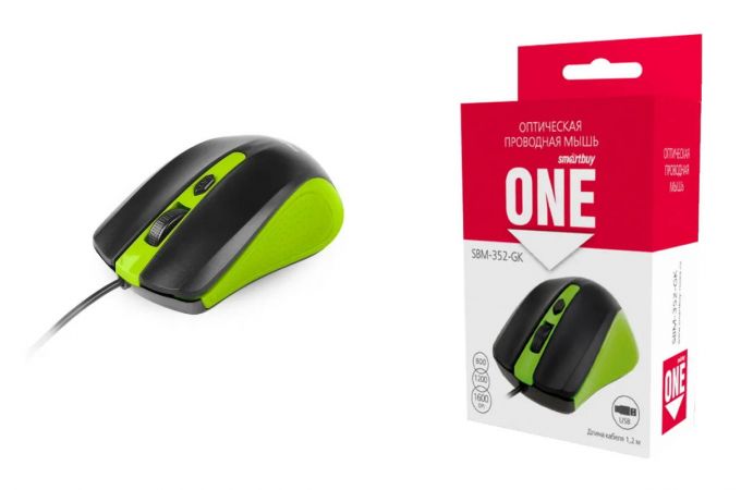 Мышь проводная Smartbuy ONE 352 (SBM-352-GK) (черно-зеленый)