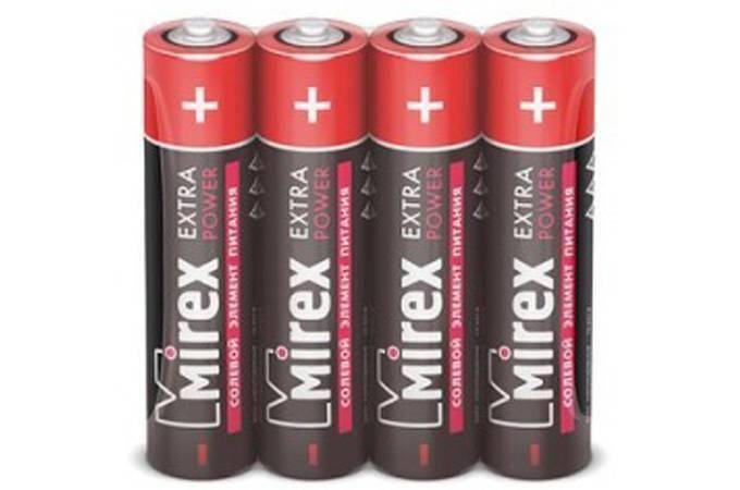 Батарейка солевая Mirex R03 / AAA 1,5V  цена за 4 шт (4/60/2400), shrink (23702-ER03-S4)