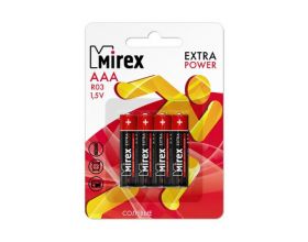 Батарейка солевая Mirex R03 / AAA 1,5V  цена за 4 шт (4/48/960), блистер (23702-ER03-E4)