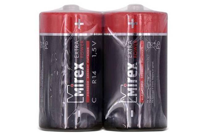Батарейка солевая Mirex R14 / C 1,5V  цена за 2 шт (2/12/192), shrink (23702-ER14-S2)