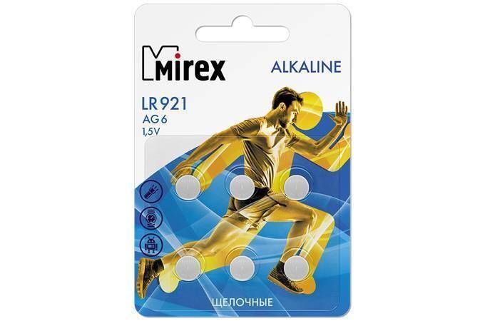 Батарейка часовая Mirex AG6 / LR921 1,5V цена за блистер 6 шт (23702-LR921-E6)