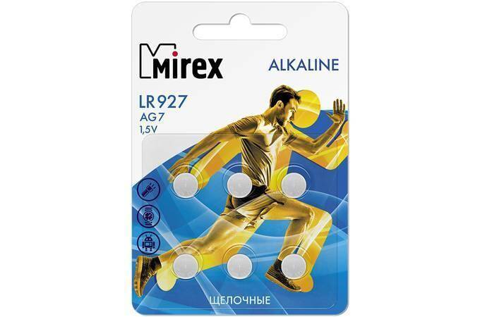 Батарейка часовая Mirex AG7 / LR927  1,5V  цена за 6 шт (6/216/648), блистер (23702-LR927-E6)
