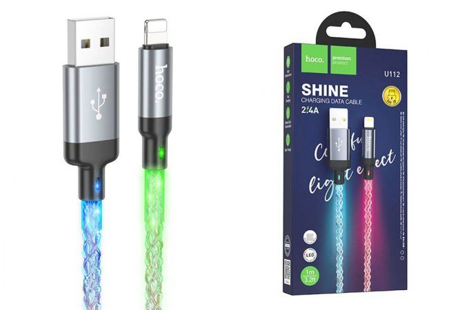 Кабель USB - Lightning HOCO U112 Серый 2.4A (iOS Lighting) 1м LED (ABSOLUT)