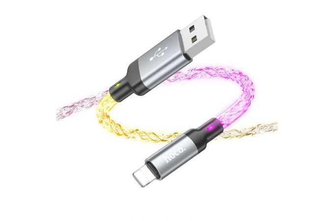 Кабель USB - Lightning HOCO U112 Серый 2.4A (iOS Lighting) 1м LED (ABSOLUT)