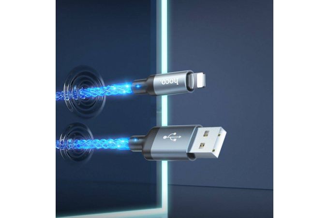 Кабель USB - Lightning HOCO U112 Серый 2.4A (iOS Lighting) 1м LED (ABSOLUT)