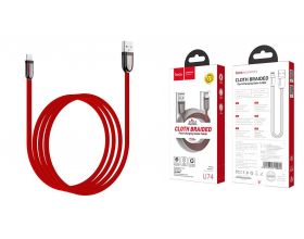 Кабель USB - Lightning HOCO U74, 2,4A (красный) 1,2м (в оплетке)