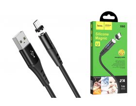 Кабель USB - MicroUSB HOCO X60 2A (черный) 1м (силикон, магнитный)