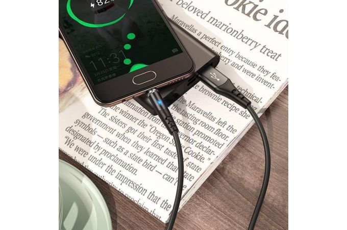 Кабель USB - MicroUSB HOCO X60 2A (черный) 1м (силикон, магнитный)