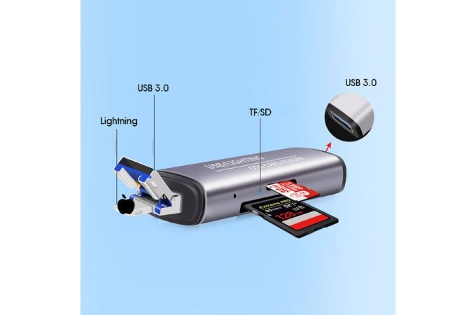 Картридер Орбита OT-PCR15 Серый картридер OTG (TF, SD, Lightning)