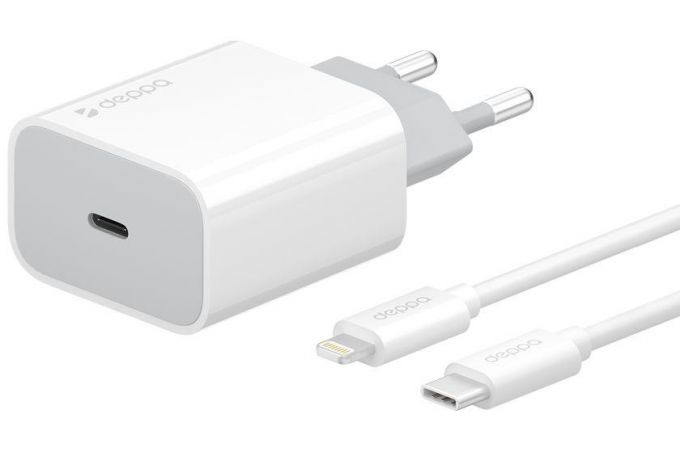 Сетевое зарядное устройство USB-C + кабель Lightning - Type-C Deppa (11392) Power Delivery 18Вт (белый)