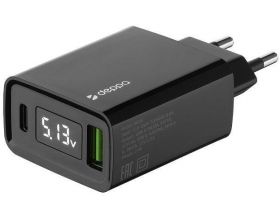 Сетевое зарядное устройство USB Deppa (11395) USB-C + USB A, QC 3.0, PD, дисплей (черный)