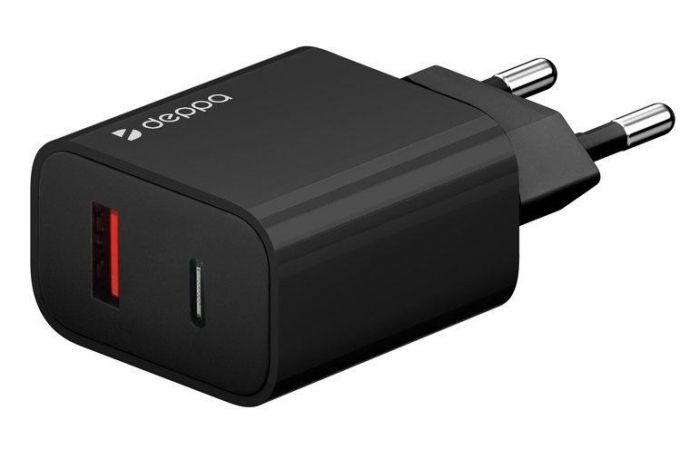 Сетевое зарядное устройство USB Deppa (11421) USB-C + USB A, PD 3.0, QC 3.0, 30W (черный)