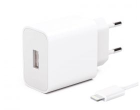 Сетевое зарядное устройство USB + кабель Lightning Maverick USB 2,1A, (белый)