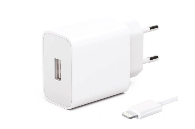 Сетевое зарядное устройство USB + кабель Lightning Maverick USB 2,1A, (белый)