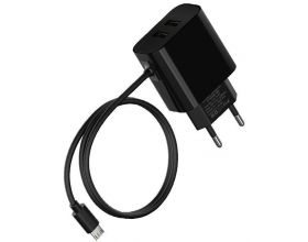 Сетевое зарядное устройство 2USB + кабель MicroUSB Maxvi (CHL-242M) (черный)