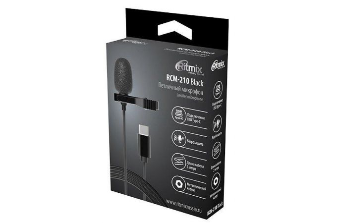 Микрофон проводной петличка Ritmix rcm-210  петличный, USB Type-C, для моб. устройств