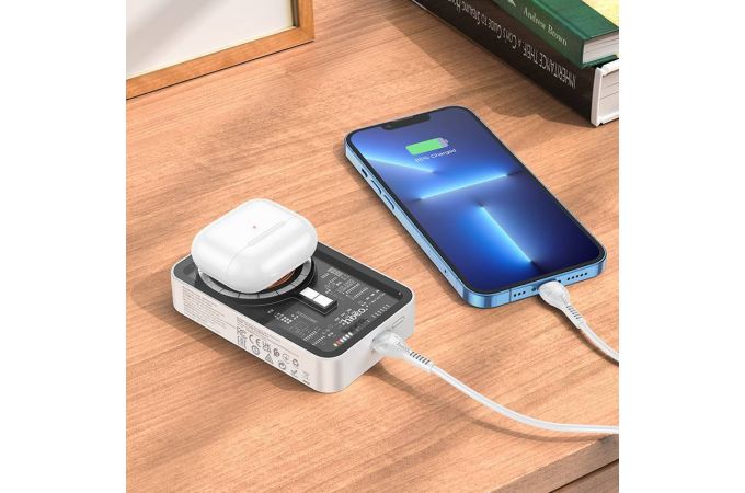 Универсальный дополнительный аккумулятор Power Bank HOCO Q10A Transparent PD20W + QC3.0 wireless (5000 mAh) (белый)