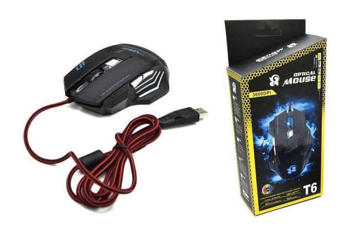 Мышь проводная оптическая T6 (USB, 2400 dpi, 2 кнопки) (черный)