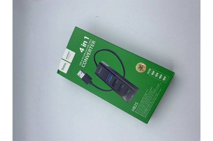 Разветвитель USB HUB 3.0 HOCO HB25 на 4 порта 1xUSB3.0 + 3xUSB2.0 (Black) (УЦЕНКА! МЯТАЯ УПАКОВКА)