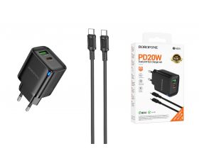 Сетевое зарядное устройство USB + кабель Type-C Type-C BOROFONE BA83A Flare star PD20W+QC3.0 (черный)