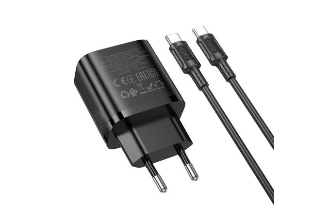 Сетевое зарядное устройство USB + кабель Type-C Type-C BOROFONE BA83A Flare star PD20W+QC3.0 (черный)