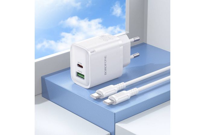 Сетевое зарядное устройство USB + кабель Type-C Type-C BOROFONE BA83A Flare star PD20W+QC3.0 (черный)
