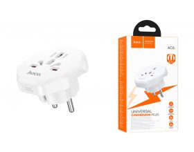 Сетевой адаптер-переходник Hoco AC6 универсальный зарядный конвертер (EU) (белый)