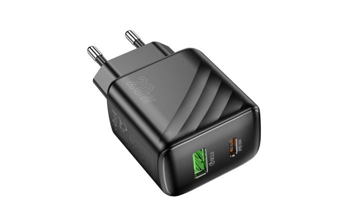 Сетевое зарядное устройство USB + USB-C HOCO CS25A Rico PD20W+QC3.0 (черный)