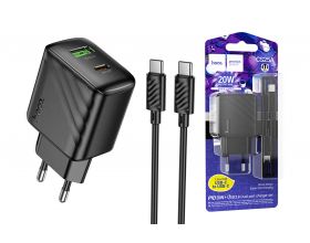 Сетевое зарядное устройство USB + USB-C + кабель Type-C - Type-C HOCO CS25A Rico PD20W+QC3.0 (черный)
