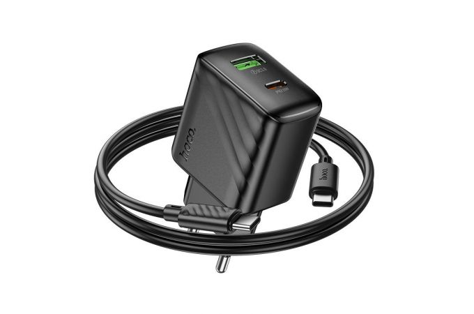 Сетевое зарядное устройство USB + USB-C + кабель Type-C - Type-C HOCO CS25A Rico PD20W+QC3.0 (черный)