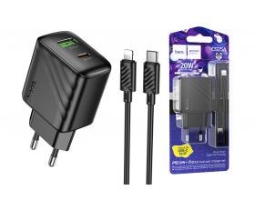 Сетевое зарядное устройство USB + USB-C + кабель Type-C - Lightning HOCO CS25A Rico PD20W+QC3.0 (черный)