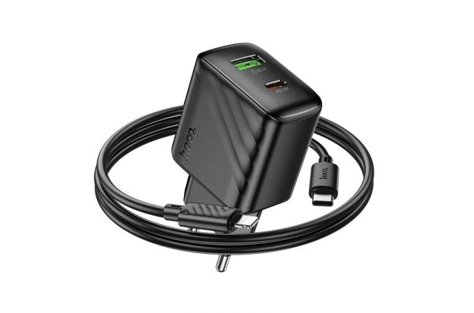 Сетевое зарядное устройство USB + USB-C + кабель Type-C - Lightning HOCO CS25A Rico PD20W+QC3.0 (черный)