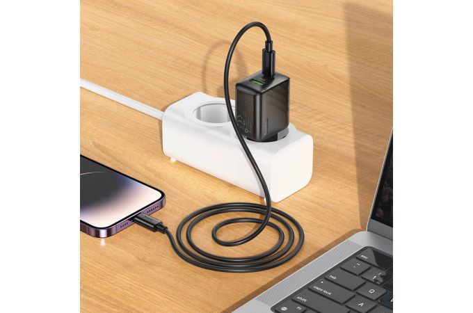 Сетевое зарядное устройство USB + USB-C + кабель Type-C - Lightning HOCO CS25A Rico PD20W+QC3.0 (черный)