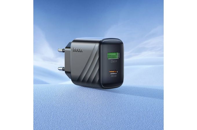 Сетевое зарядное устройство USB + USB-C + кабель Type-C - Lightning HOCO CS25A Rico PD20W+QC3.0 (черный)