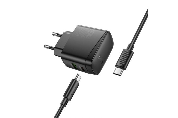 Сетевое зарядное устройство USB + USB-C + кабель Type-C - Type-C HOCO CS61A Bright PD30W+QC3.0 (черный)