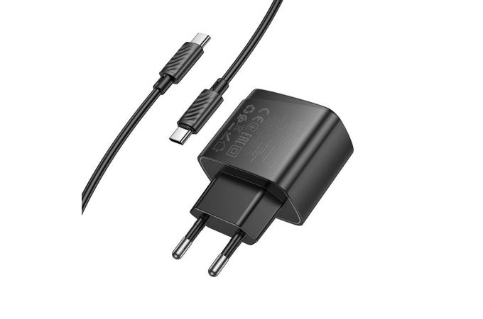 Сетевое зарядное устройство USB + USB-C + кабель Type-C - Type-C HOCO CS61A Bright PD30W+QC3.0 (черный)