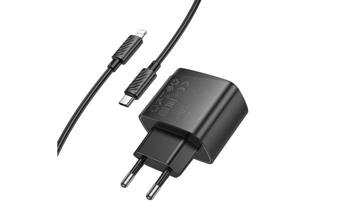 Сетевое зарядное устройство USB + USB-C + кабель Type-C - Lightning HOCO CS61A Bright PD30W+QC3.0 (черный)