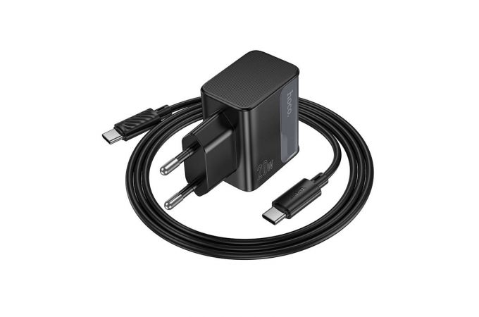 Сетевое зарядное устройство USB + USB-C + кабель Type-C - Type-C HOCO CS71A Star Speed PD20W+QC3.0 (черная полночь)