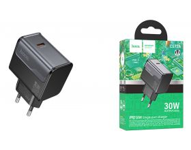 Сетевое зарядное устройство USB + USB-C HOCO CS72A Star Speed single port PD30W (черная полночь)