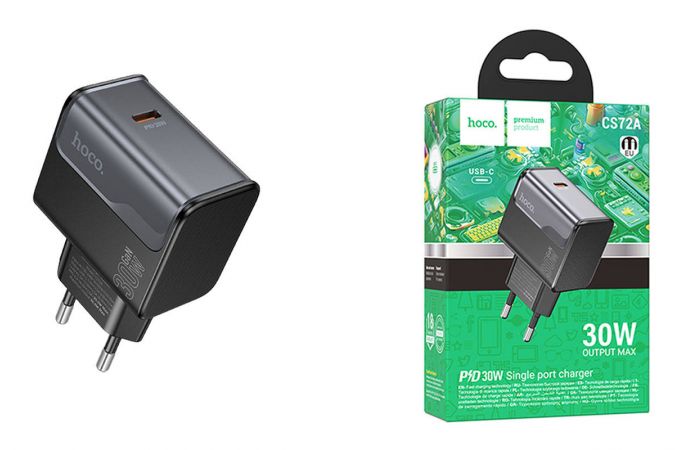 Сетевое зарядное устройство USB + USB-C HOCO CS72A Star Speed single port PD30W (черная полночь)
