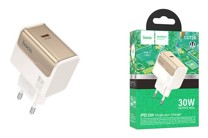 Сетевое зарядное устройство USB + USB-C HOCO CS72A Star Speed single port PD30W (белый)