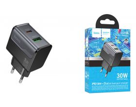 Сетевое зарядное устройство USB + USB-C HOCO CS73A Star Speed PD30W+QC3.0 (черная полночь)