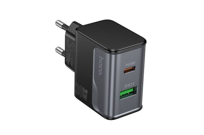 Сетевое зарядное устройство USB + USB-C HOCO CS73A Star Speed PD30W+QC3.0 (черная полночь)