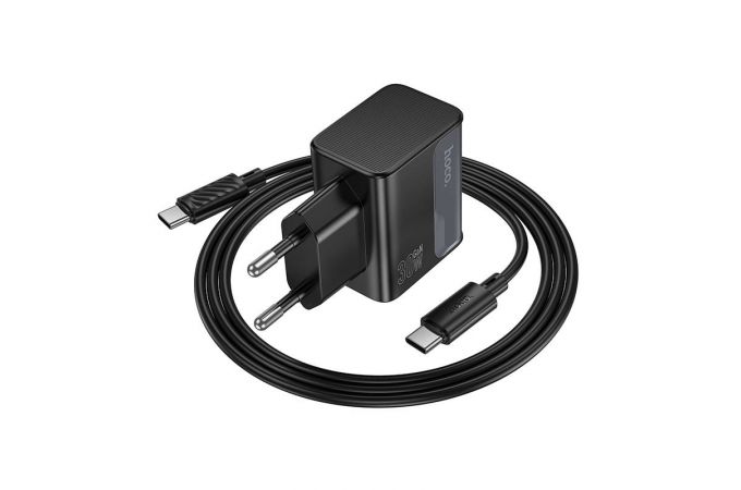 Сетевое зарядное устройство USB + USB-C + кабель Type-C - Type-C HOCO CS73A Star Speed PD30W+QC3.0 (черная полночь)