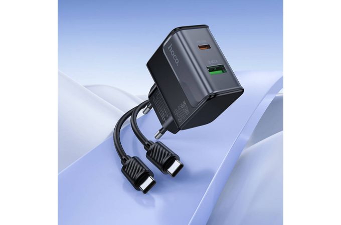 Сетевое зарядное устройство USB + USB-C + кабель Type-C - Type-C HOCO CS73A Star Speed PD30W+QC3.0 (черная полночь)